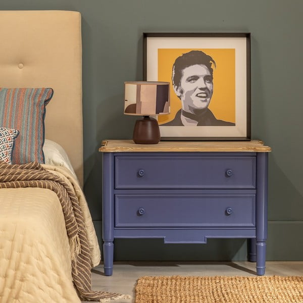 Iš kėnio masyvo žema šoninė spintelė mėlynos spalvos 80x60 cm – Ixia-image-1