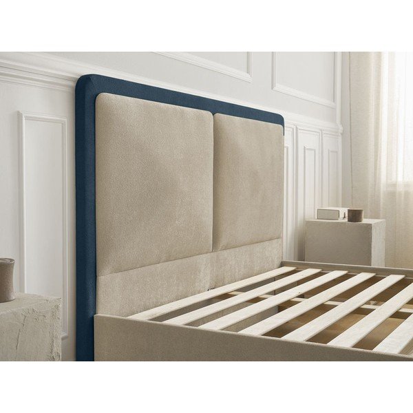 Mėlynos spalvos/smėlio spalvos iš audinio dvigulė lova audiniu dengta su lovos grotelėmis 160x200 cm Mara – Bobochic Paris-image-4