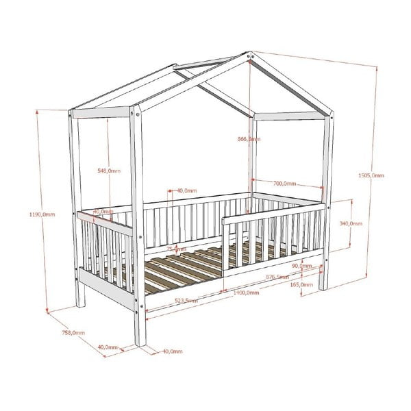 Antracito spalvos naminė iš pušies masyvo vaikiška lova su lovos grotelėmis 70x140 cm DALLAS – Vipack-image-4
