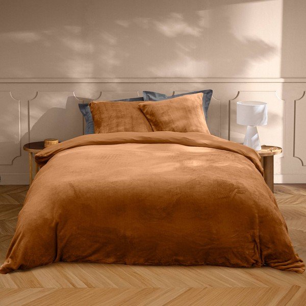 Šviesiai rudos spalvos iš mikroflanelės dvigulė/itin ilga patalynė 3 dalių 240x220 cm Flanou – douceur d'intérieur-image-1