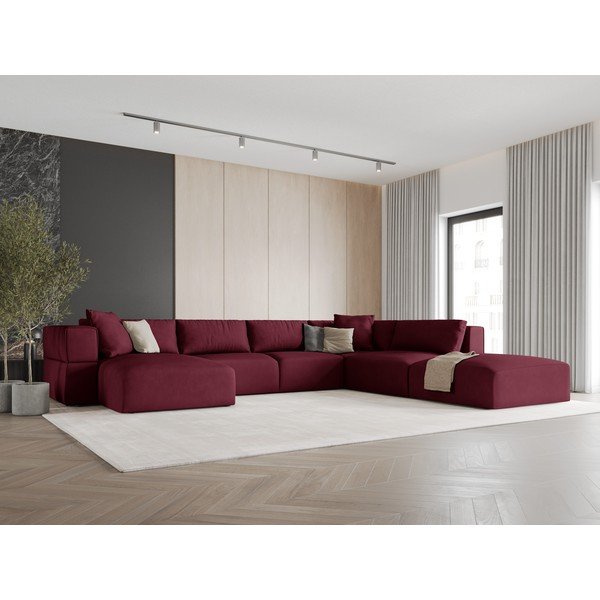 Kampinė sofa bordo spalvos (su dešiniuoju kampu/„U“ formos) Esther – Milo Casa-image-1