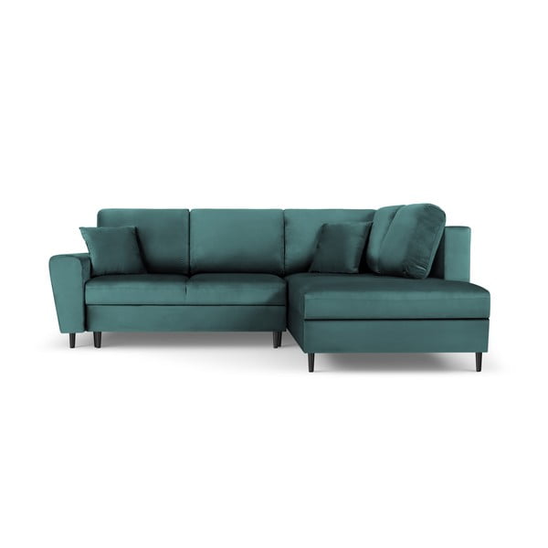 Smaragdinės spalvos iš velveto sulankstoma/su sandėliavimo vieta kampinė sofa (su dešiniuoju kampu/„L“ formos) Kyoto – Cosmopolitan Design