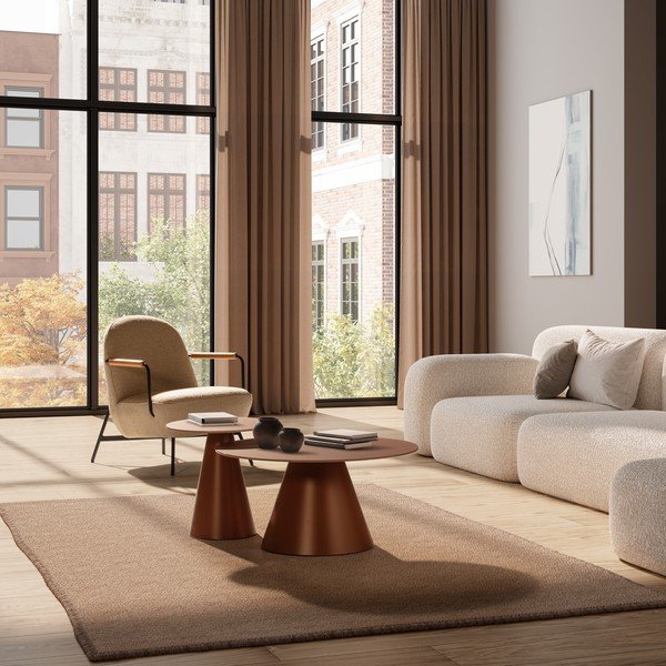 Rudos spalvos apvalios formos kavos staliukai 2 vnt. su stikliniu stalviršiu ø 80 cm Vida – MOME-image-1