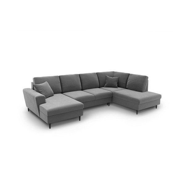 Šviesiai pilkos spalvos iš velveto sulankstoma/su sandėliavimo vieta kampinė sofa (su dešiniuoju kampu/„U“ formos) Kyoto – Cosmopolitan Design-image-2