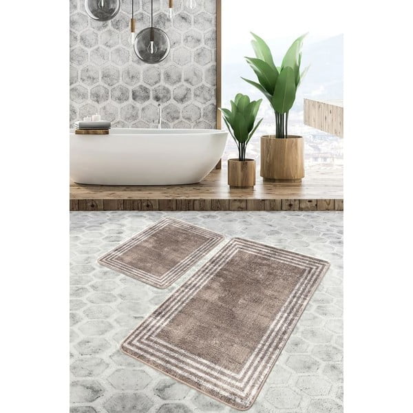 Rudos spalvos iš velveto vonios kilimėliai 2 vnt. 60x100 cm – Mila Home-image-2