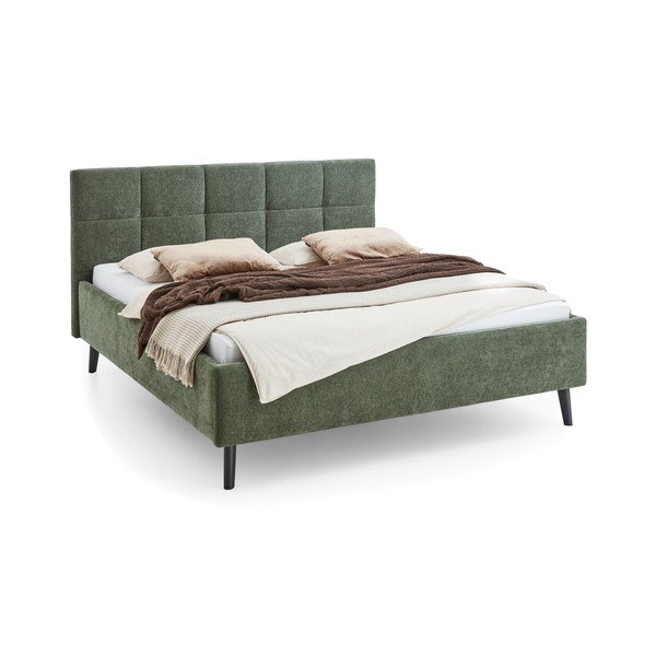Khaki spalvos dvigulė lova audiniu dengta su sandėliavimo vieta su lovos grotelėmis 180x200 cm Nova – Meise Möbel