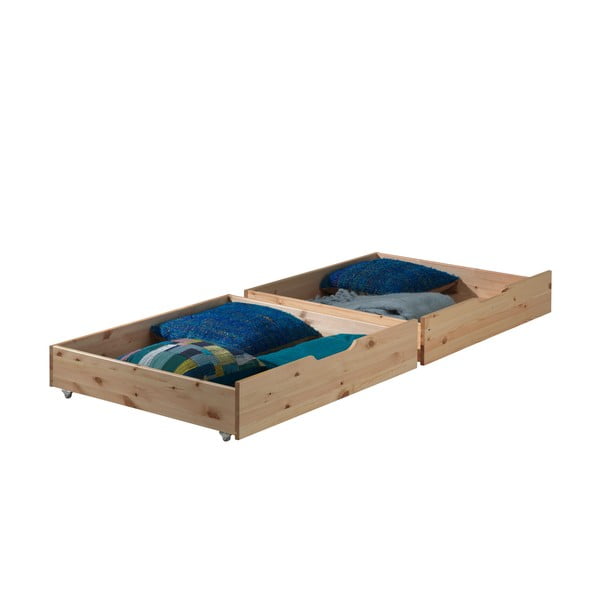 2 natūralios medienos spalvos stalčių po lova rinkinys Vipack Pino