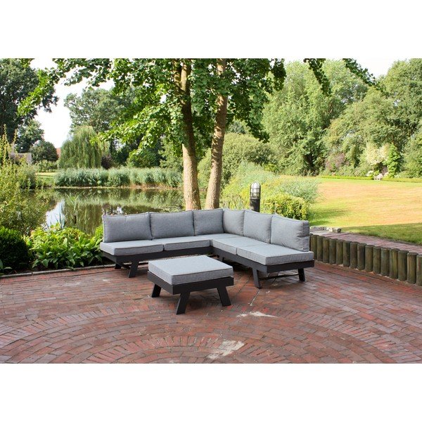 Pilkos spalvos iš aliuminio sodo poilsio baldų komplektas 4 žmonėms Donna – Garden Pleasure-image-1