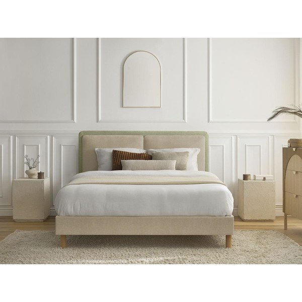 Smėlio spalvos iš audinio dvigulė lova audiniu dengta su lovos grotelėmis 180x200 cm Mara – Bobochic Paris-image-3