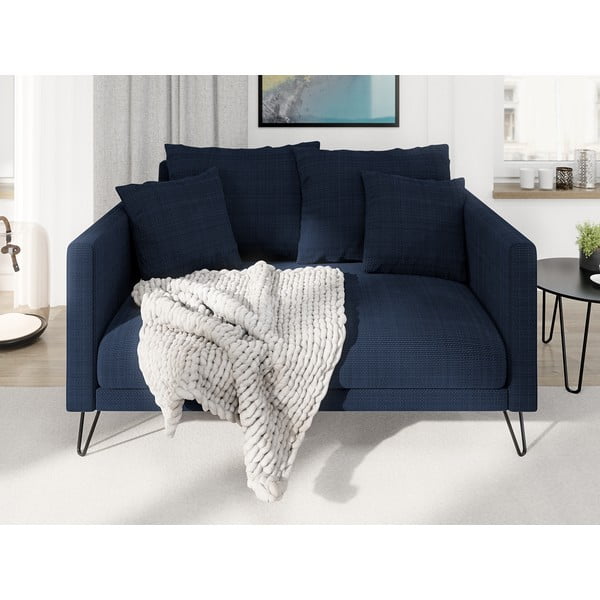 Tamsiai mėlynos spalvos iš šenilinio audinio sofa 140 cm Freya – Ropez-image-1