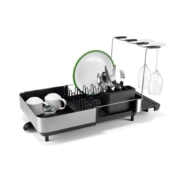 Reguliuojamas juodos spalvos iš plastiko kiaurasamtis 35,5x38 cm Extend Steel Plus – Joseph Joseph