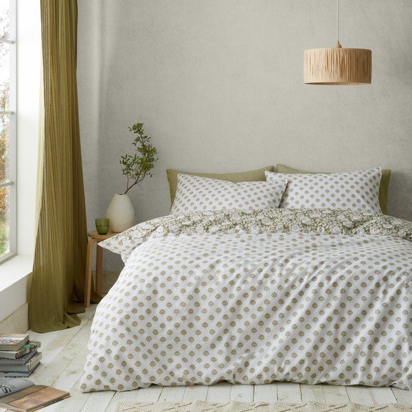 Dvigulė patalynė baltos spalvos/žalios spalvos 200x200 cm Tangier Floral – Pineapple Elephant-image-1