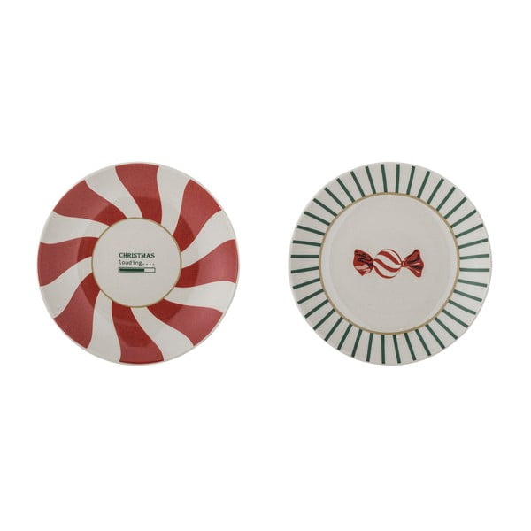 Raudonos spalvos/kreminės spalvos desertinės iš akmens masės lėkštės 2 vnt. su Kalėdų motyvu ø 12,5 cm Yule – Bloomingville