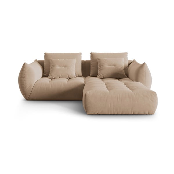 Smėlio spalvos iš velveto kampinė sofa Bloom – Micadoni 