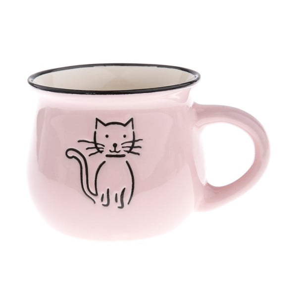 Rožinis keraminis puodelis su Dakls katės paveikslėliu, 0,3 l talpos
