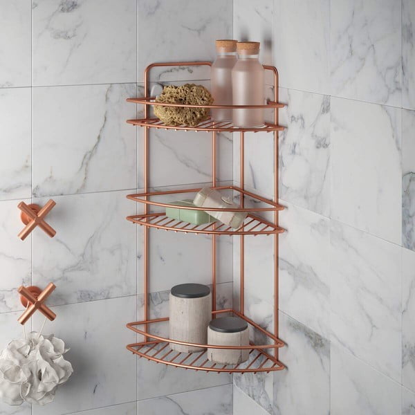 Kampinė vonios kambario lentyna su trimis aukštais Metaltex Copper-image-2