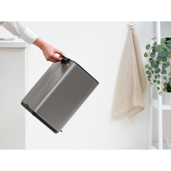 Pilkos spalvos šiukšliadėžė iš plieno su pedalu 12 l Bo – Brabantia-image-2