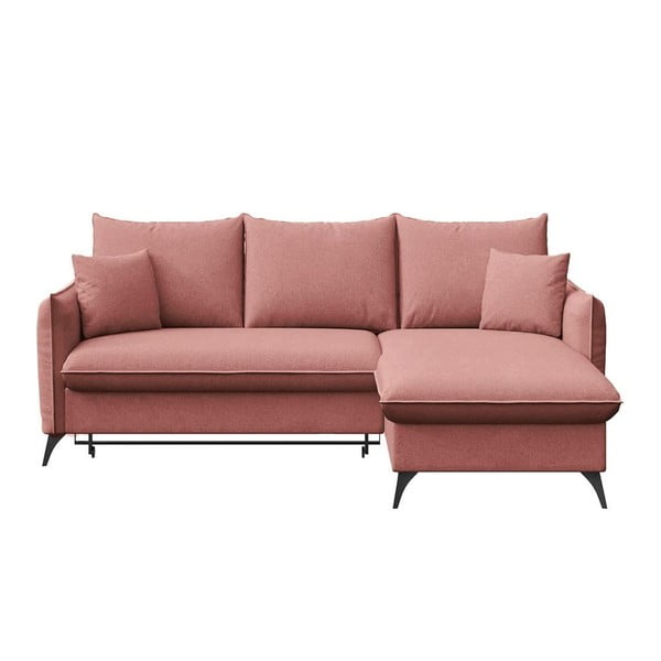 Rožinės spalvos sulankstoma/su sandėliavimo vieta kampinė sofa (su dešiniuoju kampu/su gultu) Brim – Rodier