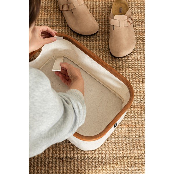 Kreminės spalvos iš tekstilės daiktadėžė 38x26x16 cm Bamboo/Linen – Bigso-image-3