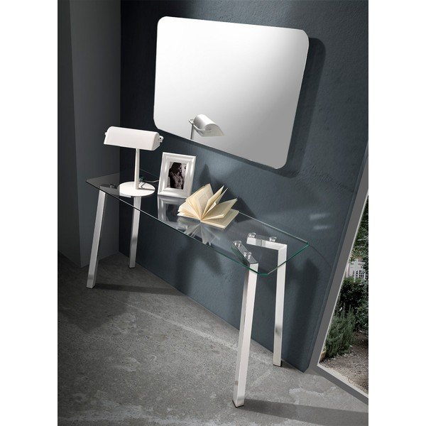 Konsolinis staliukas sidabrinės spalvos su stikliniu stalviršiu 40x125 cm Kirk – Tomasucci-image-4