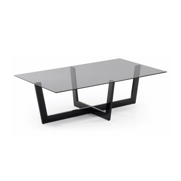 Juodos spalvos kavos staliukas su stikliniu stalviršiu 70x120 cm Plam – Kave Home