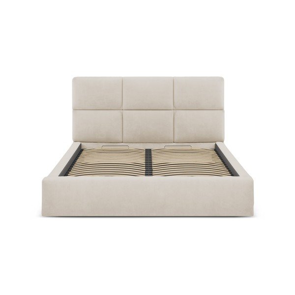 Smėlio spalvos dvigulė lova audiniu dengta su sandėliavimo vieta su lovos grotelėmis 200x200 cm Libera – Windsor & Co Sofas-image-3