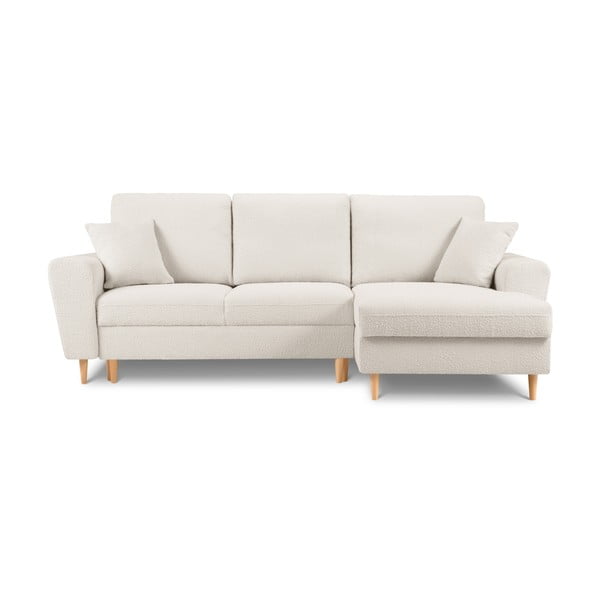 Smėlio spalvos iš boucle sulankstoma/su sandėliavimo vieta kampinė sofa (su dešiniuoju kampu/su gultu) Kyoto – Cosmopolitan Design