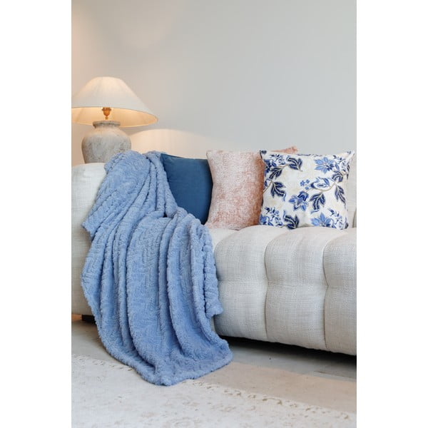 Mėlyna iš mikropliušo antklodė ir pledas 150x200 cm Rena – Tiseco Home Studio-image-1