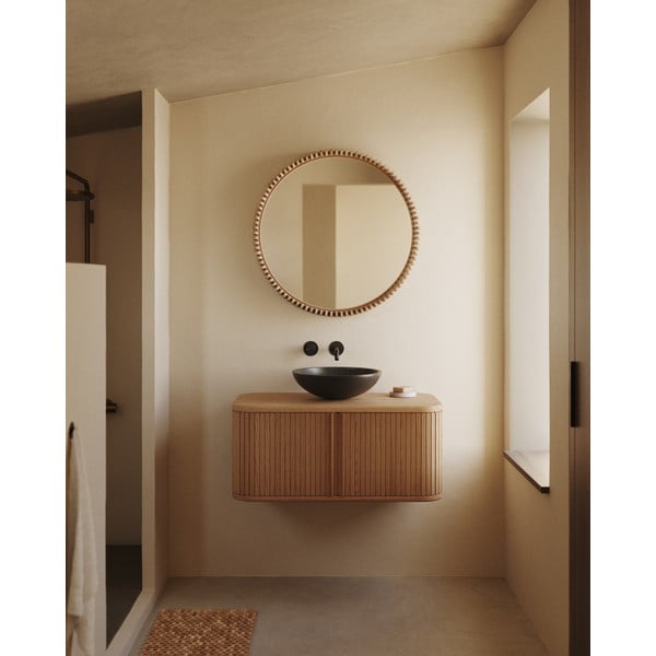 Sieninis veidrodis su medžio masyvo rėmu ø 80 cm Polke – Kave Home-image-1