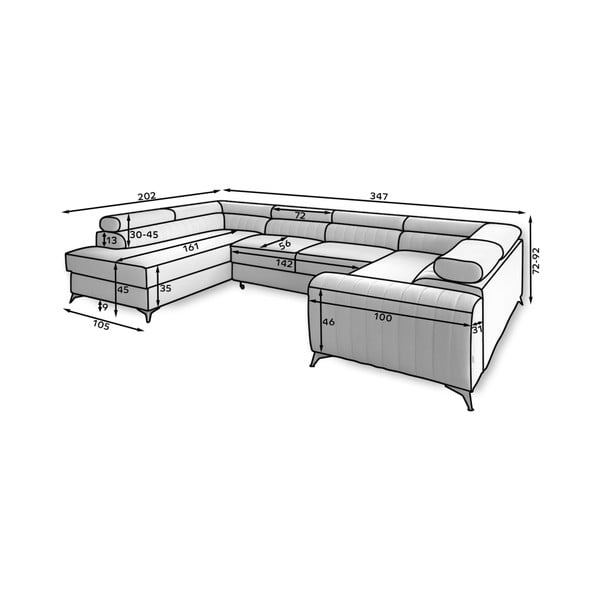 Baltos spalvos iš dirbtinės odos sulankstoma/su sandėliavimo vieta kampinė sofa (su kairiuoju kampu/„U“ formos) Louis – ELTAP-image-2