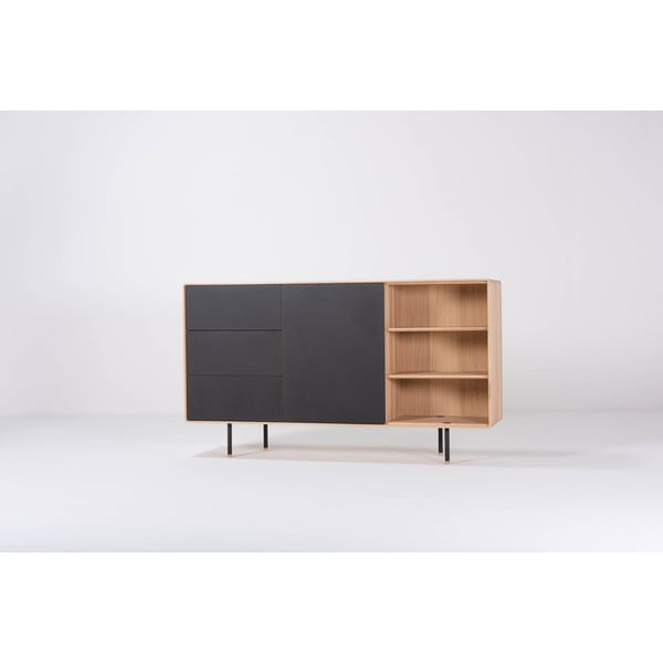 Iš ąžuolo masyvo žema šoninė spintelė juodos spalvos/natūralios spalvos 176x100 cm Fina – Gazzda-image-3