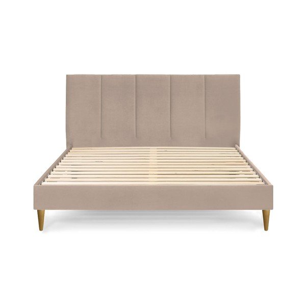 Smėlio spalvos aksominė dvigulė lova Bobochic Paris Vivara Light, 160 x 200 cm-image-2