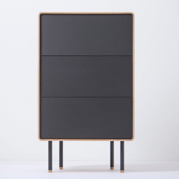 Iš ąžuolo masyvo aukšta šoninė spintelė juodos spalvos/natūralios spalvos 60x100 cm Fina – Gazzda-image-4