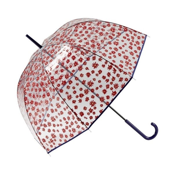 Skaidrus skėtis su raudonomis detalėmis "Birdcage Flowers", ⌀ 85 cm