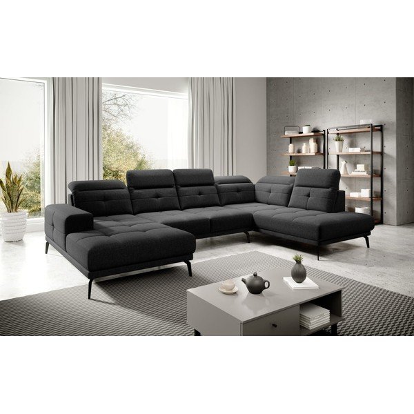 Juodos spalvos kampinė sofa (su dešiniuoju kampu/„U“ formos) Bretan – ELTAP-image-1