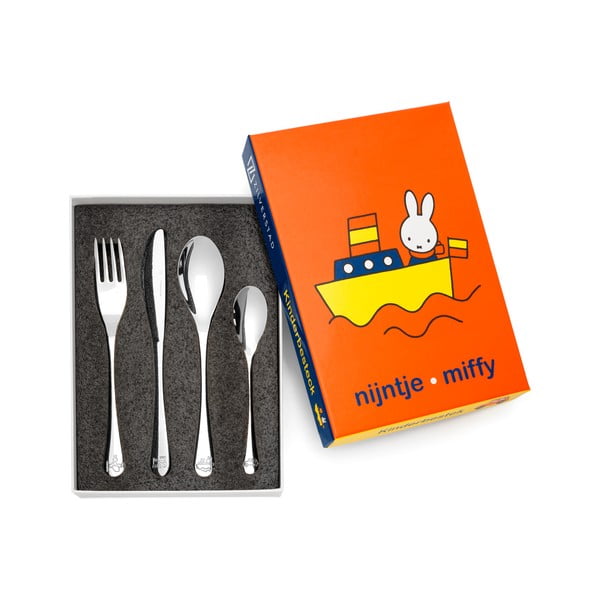 Vaikiški stalo įrankiai sidabrinės spalvos iš nerūdijančio plieno 4 vnt. Miffy – Zilverstad