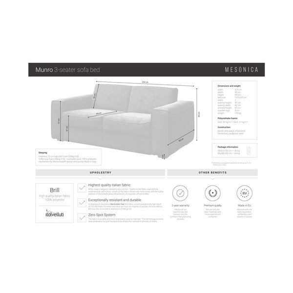 Tamsiai mėlyna sofa-lova MESONICA Munro, 224 cm-image-4