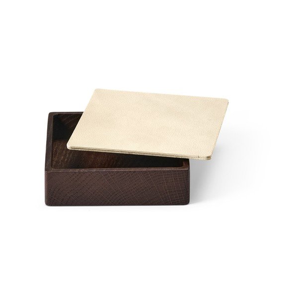 Rudos spalvos/kreminės spalvos iš medžio/iš eko odos daiktadėžė su dangčiu/dekoratyvinė 11x11x3,5 cm Square Nupo – LIND DNA-image-1