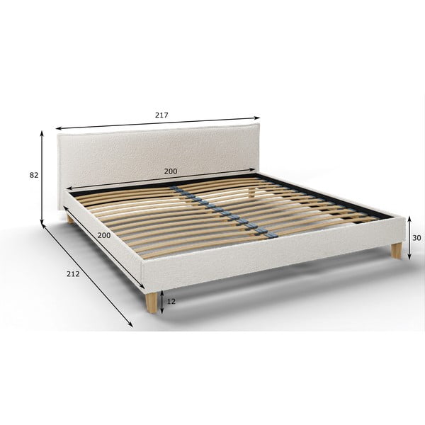 Kreminės spalvos minkšta dvigulė lova su grotelėmis 200x200 cm Tina - Ropez-image-4