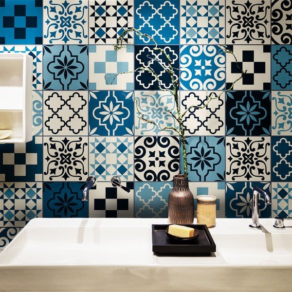 60 sieninių lipdukų rinkinys Ambiance Wall Decal Cement Tiles Azulejos Caralinera, 15 x 15 cm-image-1
