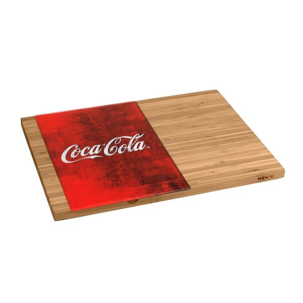 Bambukinė pjaustymo lentelė su raudono stiklo dalimi "Wenko Coca-Cola World