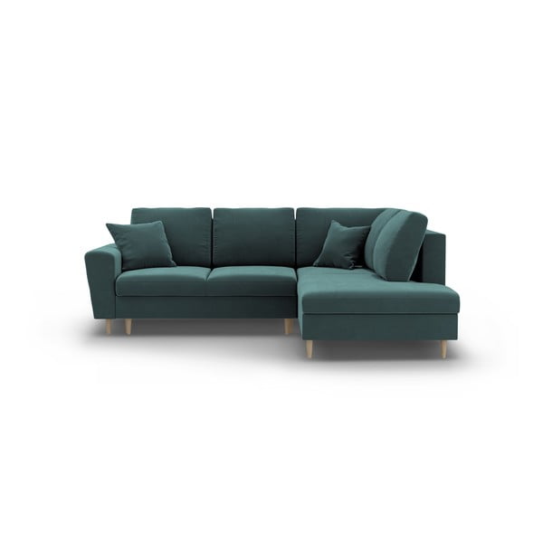 Smaragdinės spalvos iš velveto sulankstoma/su sandėliavimo vieta kampinė sofa (su dešiniuoju kampu/„L“ formos) Kyoto – Cosmopolitan Design