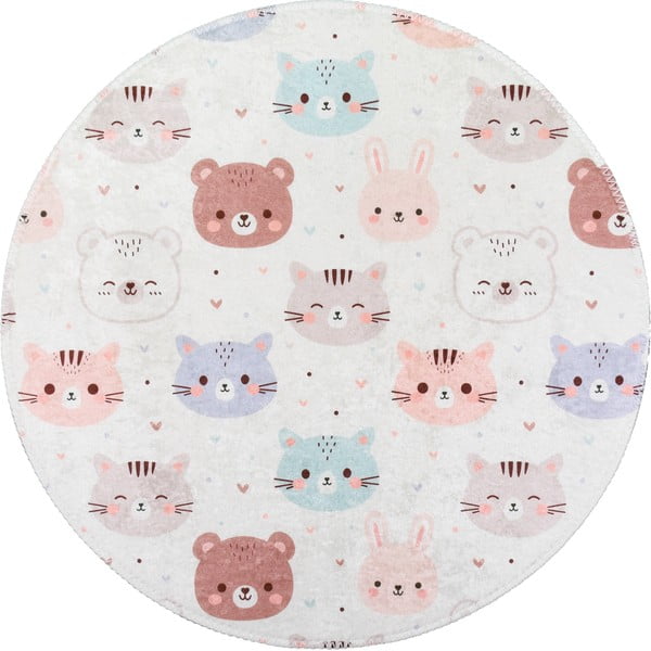 Skalbiamas dramblio kaulo spalvos vaikiškas kilimas ø120 cm Cute Animals – Vitaus