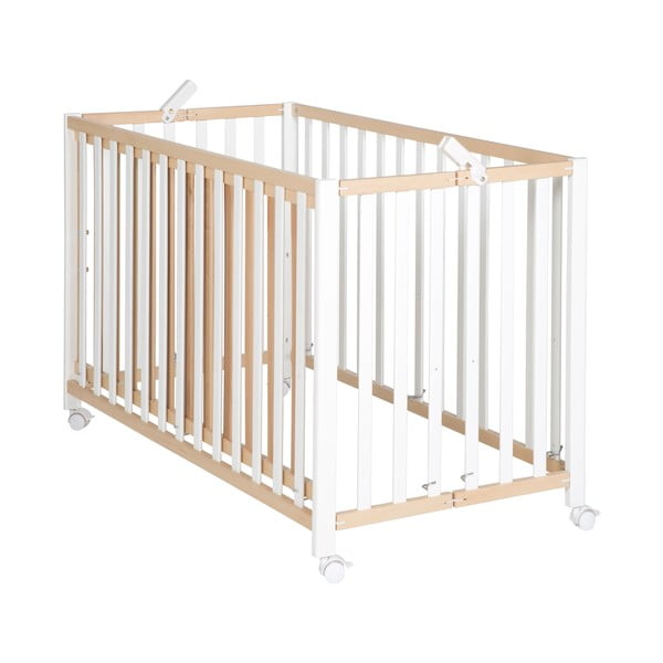Vaikiška lovelė baltos spalvos/natūralios spalvos ant ratukų 60x120 cm Fold up – Roba