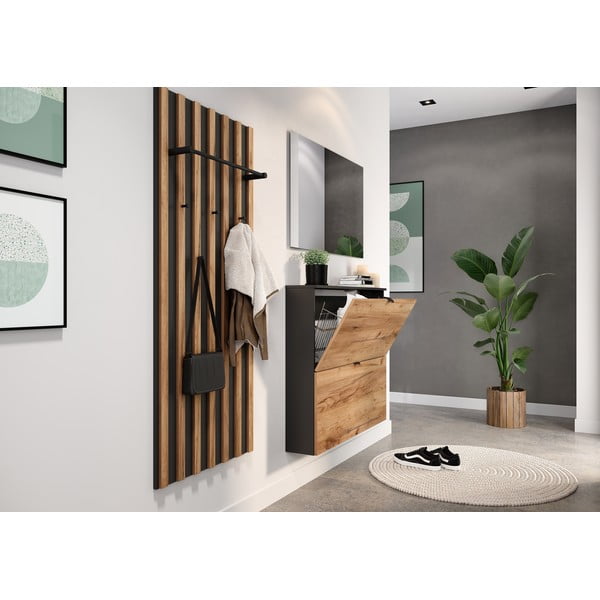 Antracito spalvos/natūralios spalvos atlenkiama/pakabinama spintelė batams iš ąžuolo 100x85x19 cm Renell – Germania-image-2