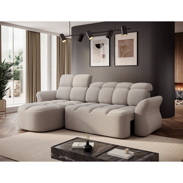 Smėlio spalvos iš boucle sulankstoma/su sandėliavimo vieta kampinė sofa (su kairiuoju kampu/su gultu) Beneth – ELTAP-image-4