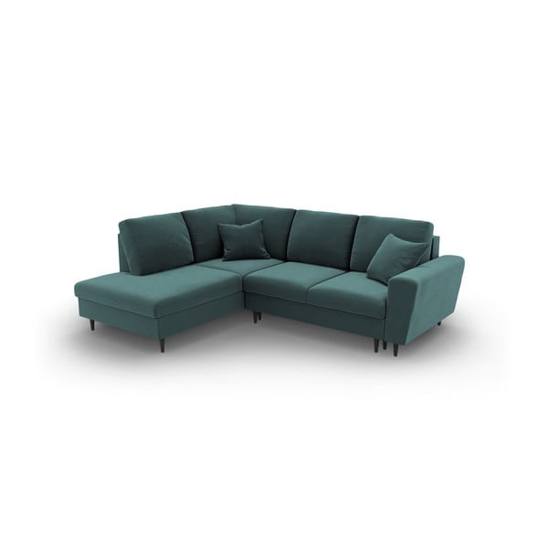 Smaragdinės spalvos iš velveto sulankstoma/su sandėliavimo vieta kampinė sofa (su kairiuoju kampu/„L“ formos) Kyoto – Cosmopolitan Design-image-2