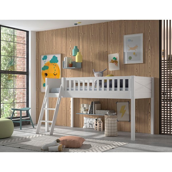 Paaukštinta vaikiška lova iš pušies masyvo baltos spalvos 90x200 cm SCOTT – Vipack-image-1