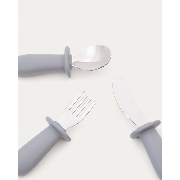 Mėlynos spalvos plastikiniai/iš silikono vaikiški stalo įrankiai 3 vnt. Lili – Kave Home-image-3
