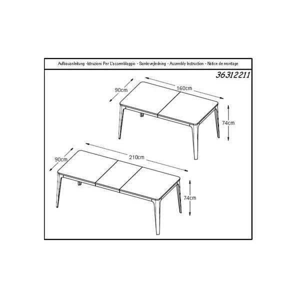 Baltos spalvos ąžuolo medienos sulankstomas valgomojo stalas Unique Furniture Amalfi, 160 x 90 cm-image-3
